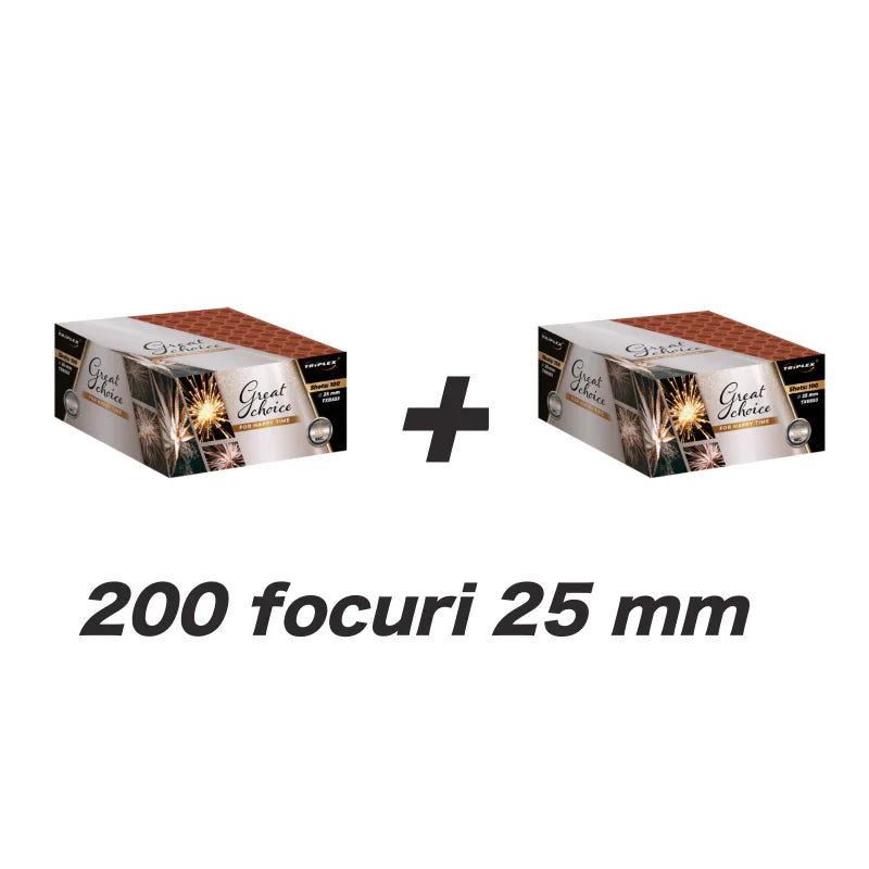 Baterie de artificii 200 focuri calibrul 25 mm COMPUSA TRIPLEX